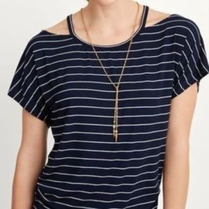 Navy Stripe Cold Shoulder Tee - Size L